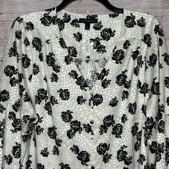 Lane Bryant Satin Floral Rose Full Sleeves Girly Romantic Top Blouse Size 16 New - Picture 12 of 13